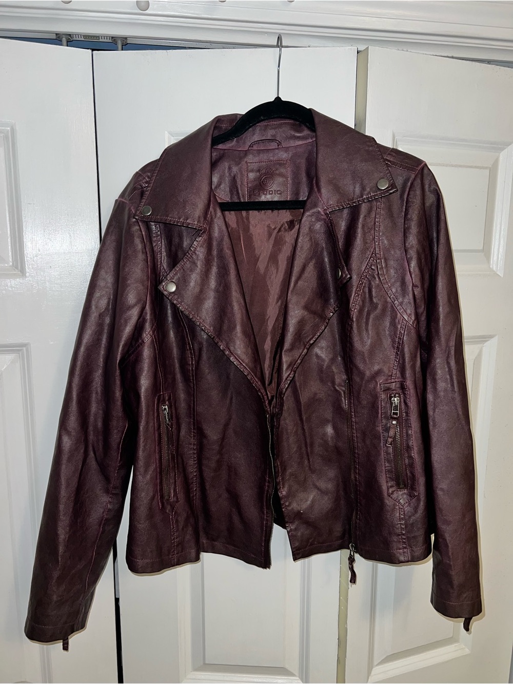 Max Studio Deep Burgundy Faux Leather Moto Jacket